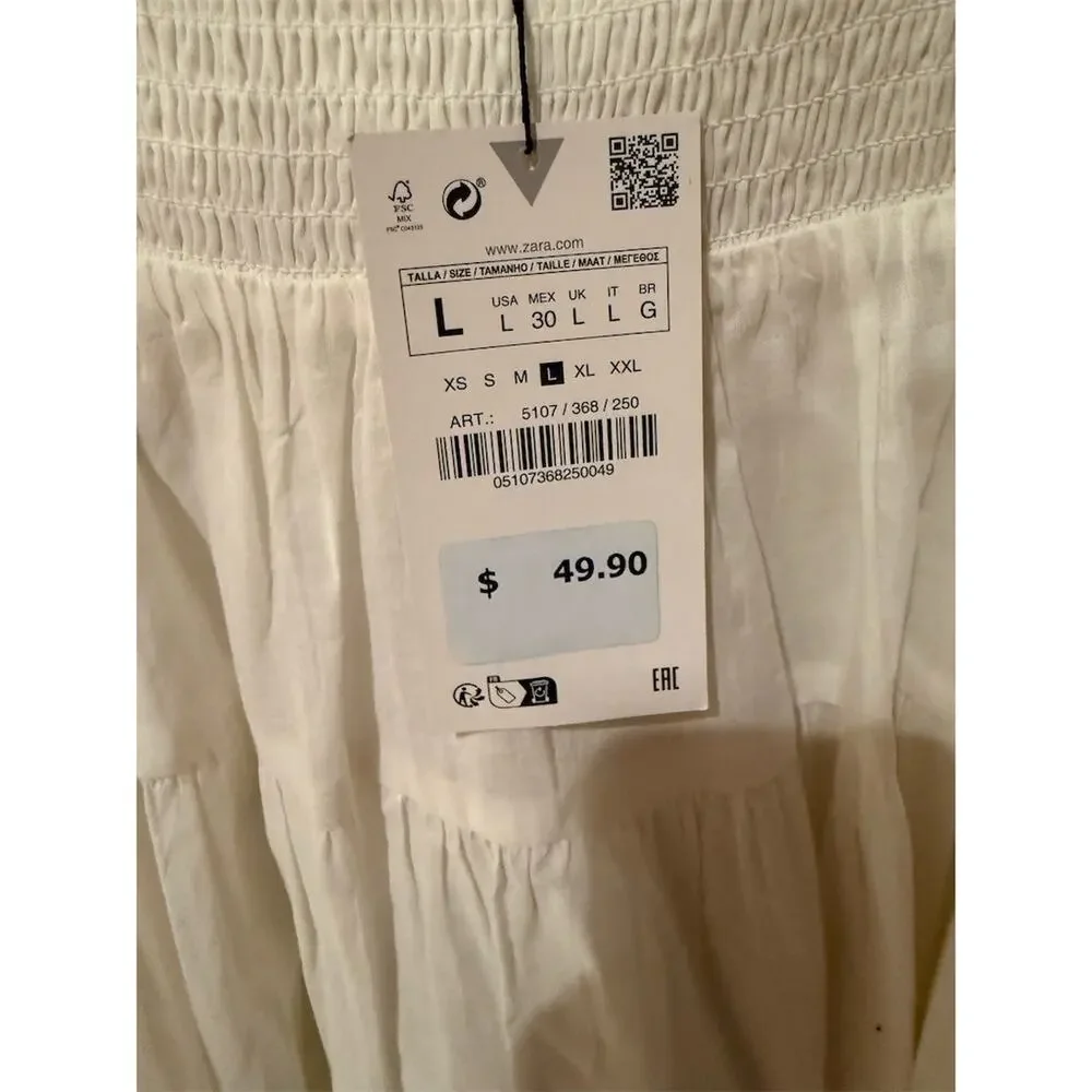 Zara Mini Sundress Womens Size L Ivory Beaded Smocked Tiered Boho Summer - Picture 4 of 6